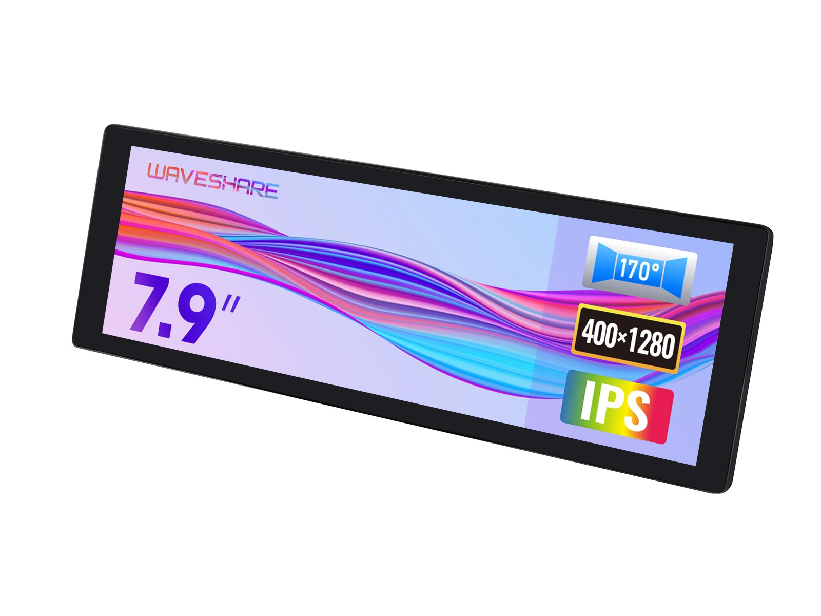 Waveshare Raspberry Pi LCD Display 7.9inch IPS Display, 400×1280 Pixel, Toughened Glass Panel, HDMI, Optional Touch Function