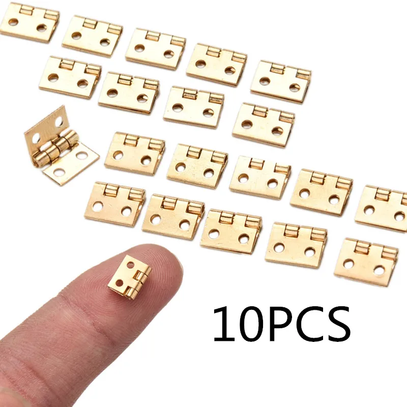 10pcs Tiny Golden Mini Small Metal Hinges For 1/12 House Prefab Miniature Cabinet Furniture Fittings For Home Hardware