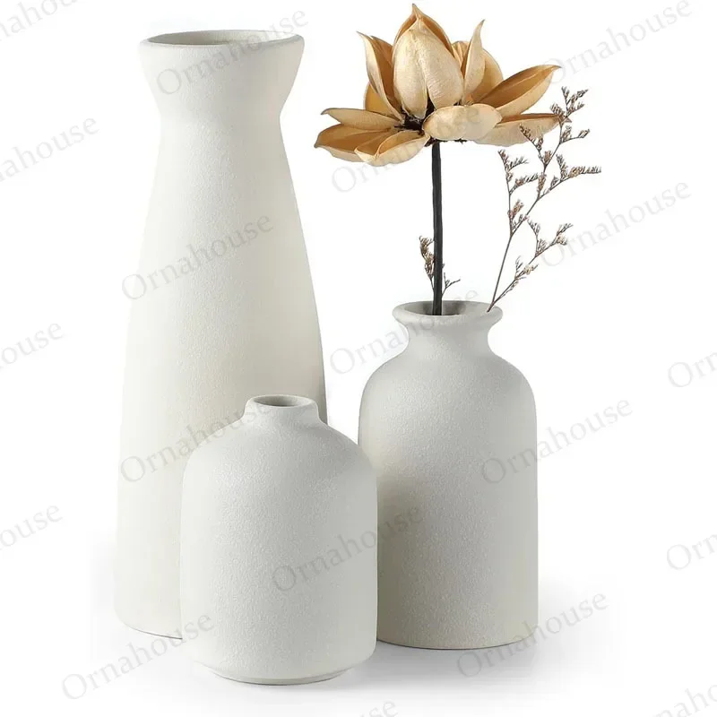 3PCS Ceramic Vase Set Simple Retro Vase Bud Vase Elegant Flower Arrangement Decoration Home Decor Jarrones Cristal Transparente