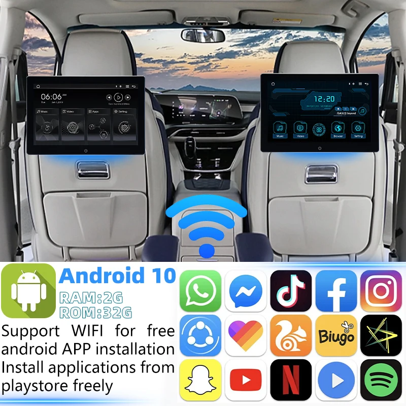 10.1 Inch Universal Car Android Headrest Video Players Automotive Multimedia WIFI BT Mirror Link Player HD Car Android Screen