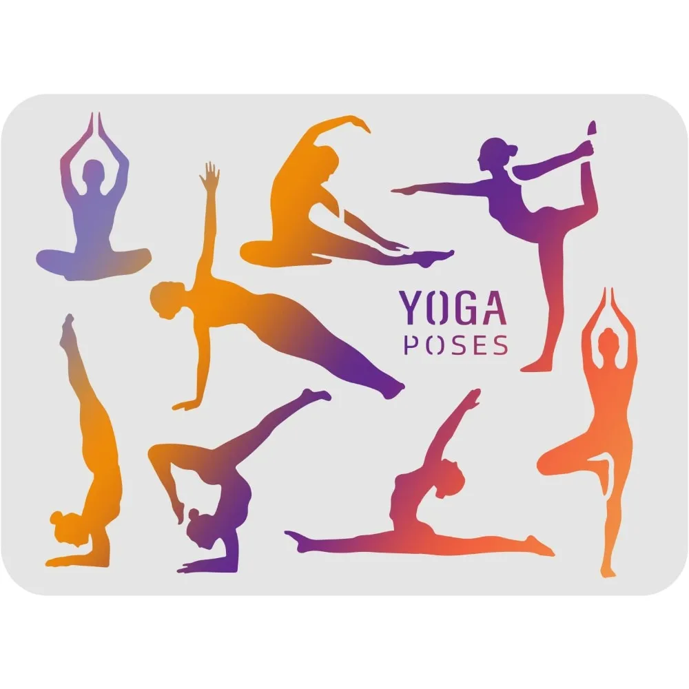 Yoga Pose Stencils 11.7x8.3 inch Plastic Gymnastics Stencil Drawing Painting Stencils Sport Girl Pattern Reusable Yoga Poses