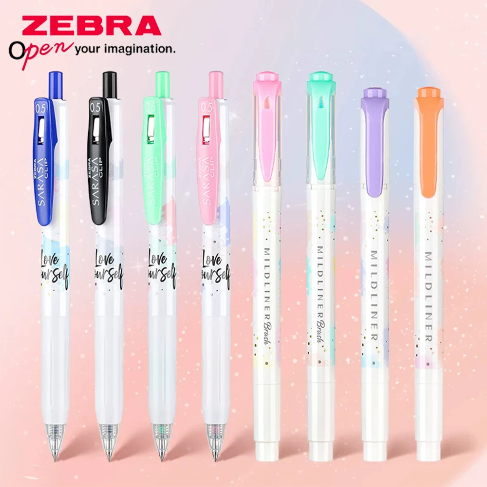 8pc Japan ZEBRA Gel Pen JJ15 Sweetheart Limited Set Double Head Highlighter Pen Soft Head Black Pen Learning Stationery Supplies