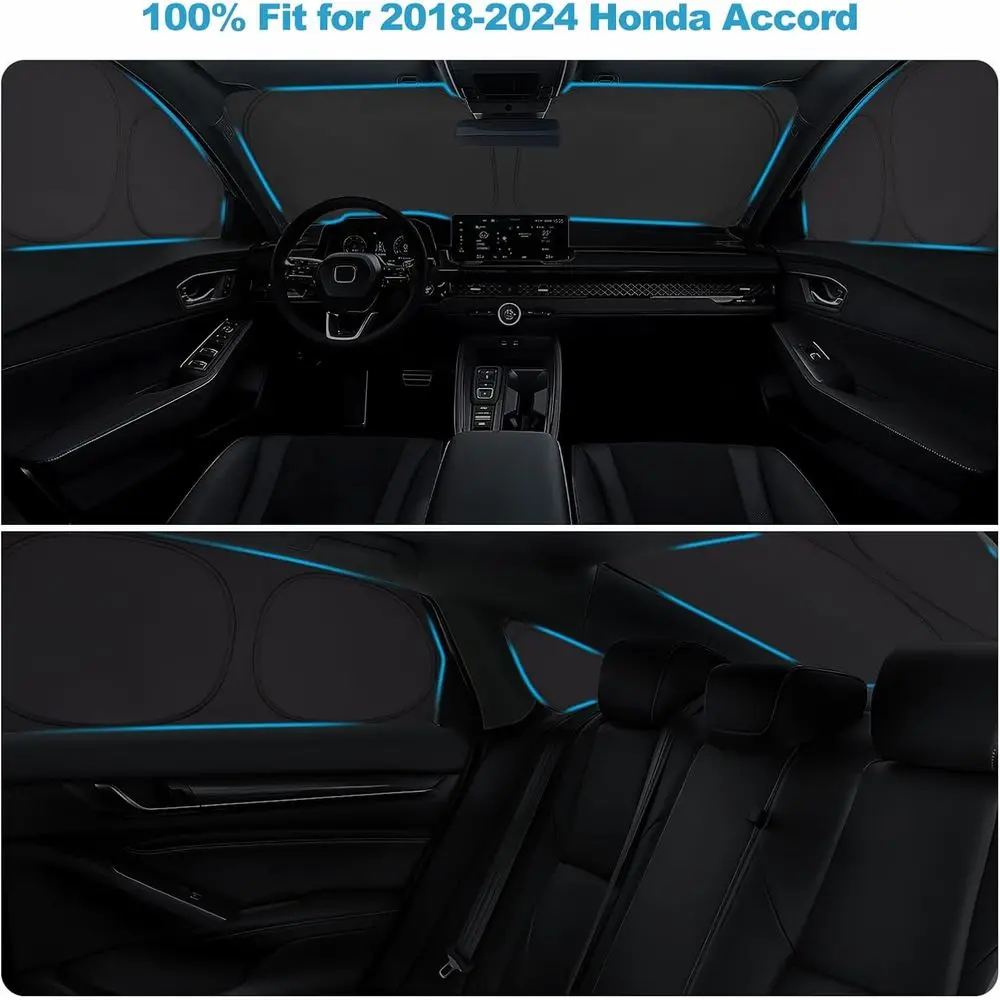 Matiz grosso para janela de carro Accord 2018-2024 de 6 camadas |   Conjunto completo de cortinas de privacidade |   Tons com isolamento térmico 100% blackout para descanso e câmera