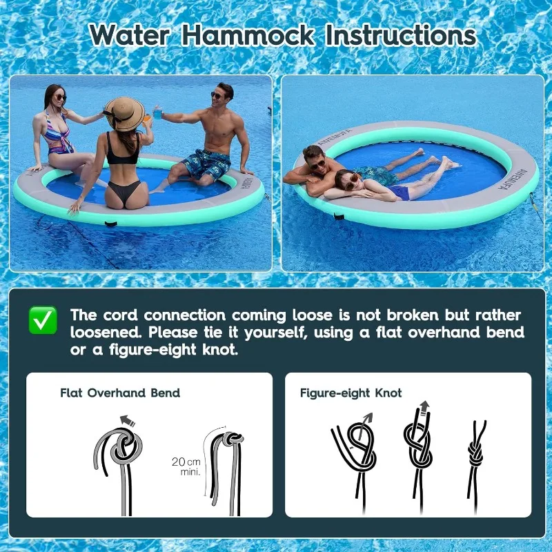 8ft Water Hammock 8 inches Thick Round Float Ring with Mesh Lake Floats for Adults Heavy Duty Circle Floating Mat for Pool