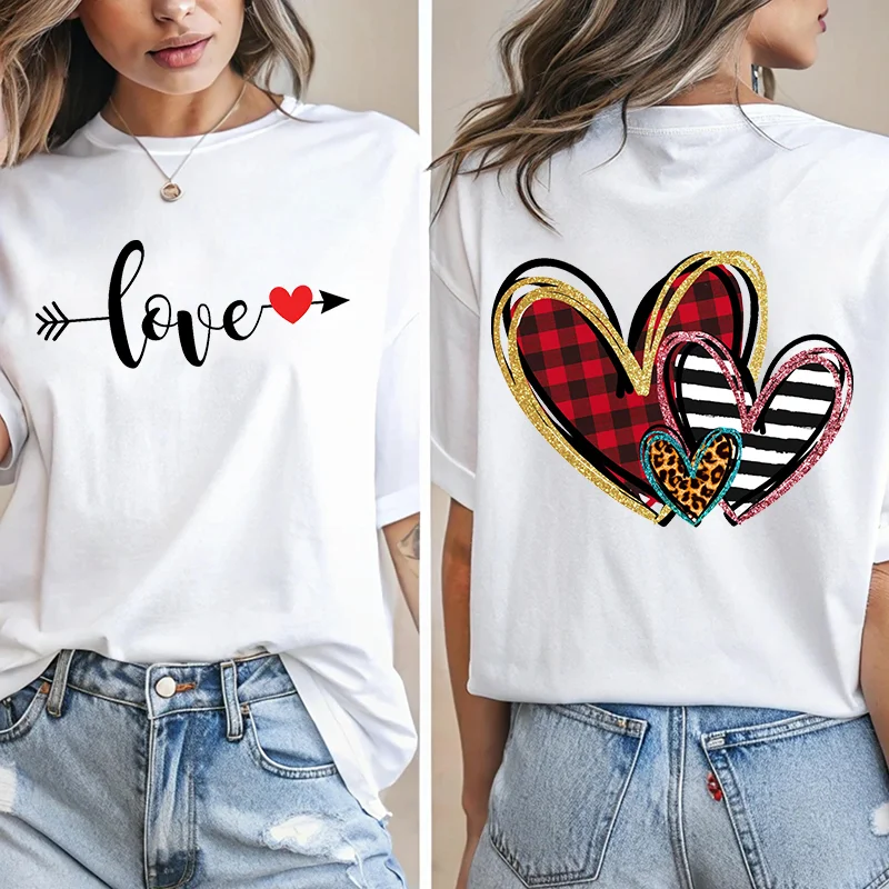 

Trendy Summer T-Shirts Short Sleeve T-shirt for Women Valentine Leopard Love Heart Printed Women's Shirts Clothing Trendy Brand