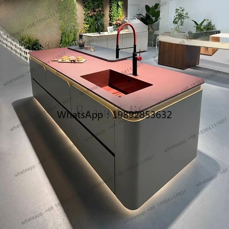 FF High-end slate flush island table integrated household kitchen simple arc corner designer model