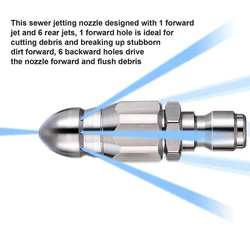 Pressure Washer Sewer Jetter Nozzle with Stainless Steel Mini Compact Durable Sewer Jet Nozzle Pressure Drain Jetter Hose Nozzle
