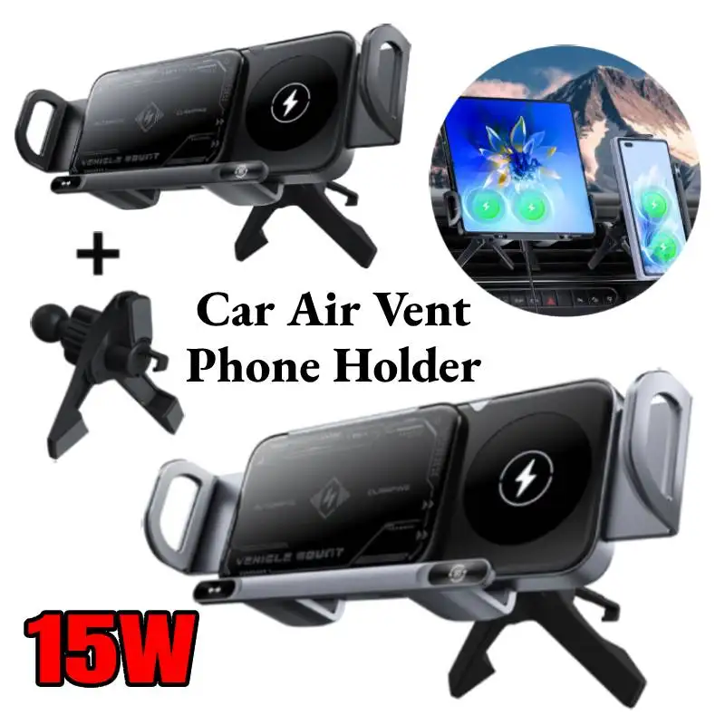 15W Car Wireless Charger Dual Coil Auto Rotating Phone Holder Fast Charging Cell Phone Bracket For Smartphone Tablet Bracket