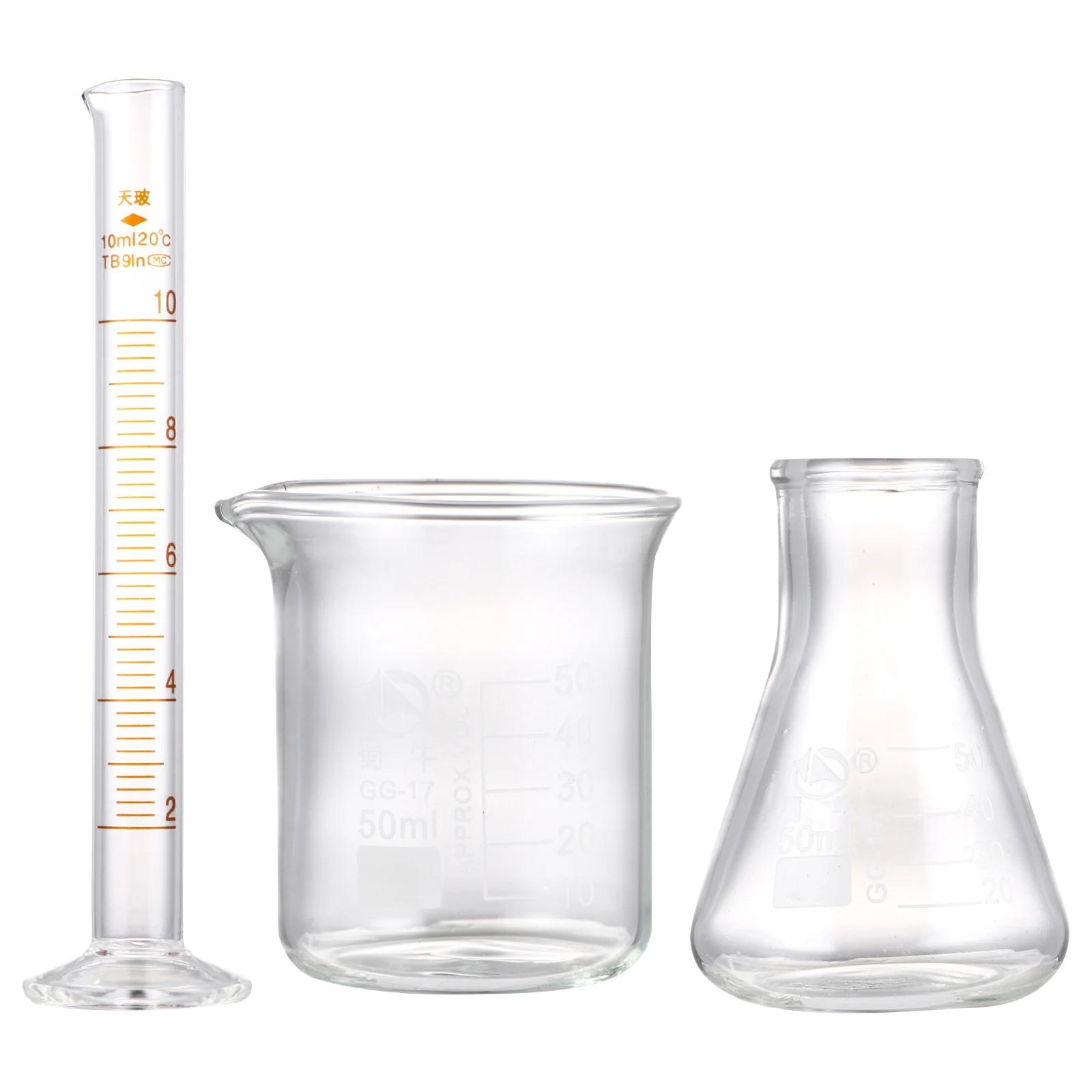 

3Pcs Scientific Laboratory Glass Graduated Cylinders Conical Flasks Measuring Device for Experiments Cooking Baking