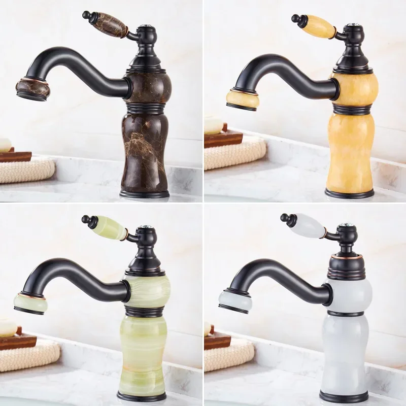 

DurableBlack Frosted Jade Basin Hot And Cold Faucets All Copper Basin Washbasin Basin Rotating Faucet Can Wash Your Hair.