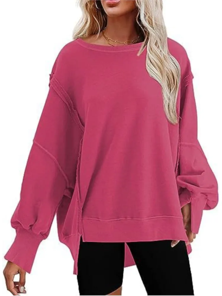 Sudadera holgada informal para mujer, Abrigo con capucha de moda, jersey de Color sólido, cuello redondo, camiseta de manga larga, TopS para mujer,