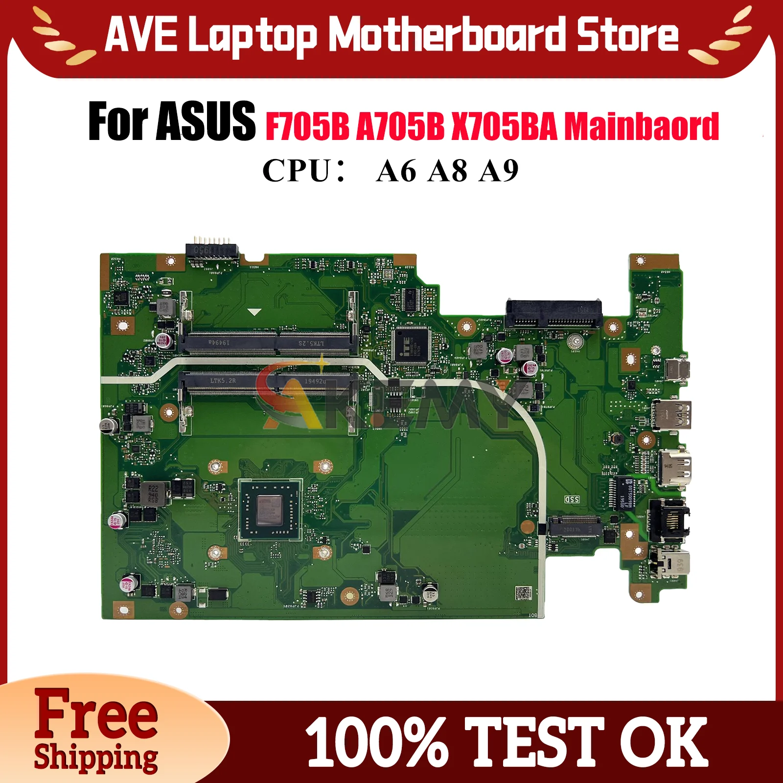 

X705BA Материнская плата для ноутбука ASUS VivoBook F705B X705B X705BA A705B Материнская плата для ноутбука с процессором A6 A8 A9 тест ОК быстрая доставка
