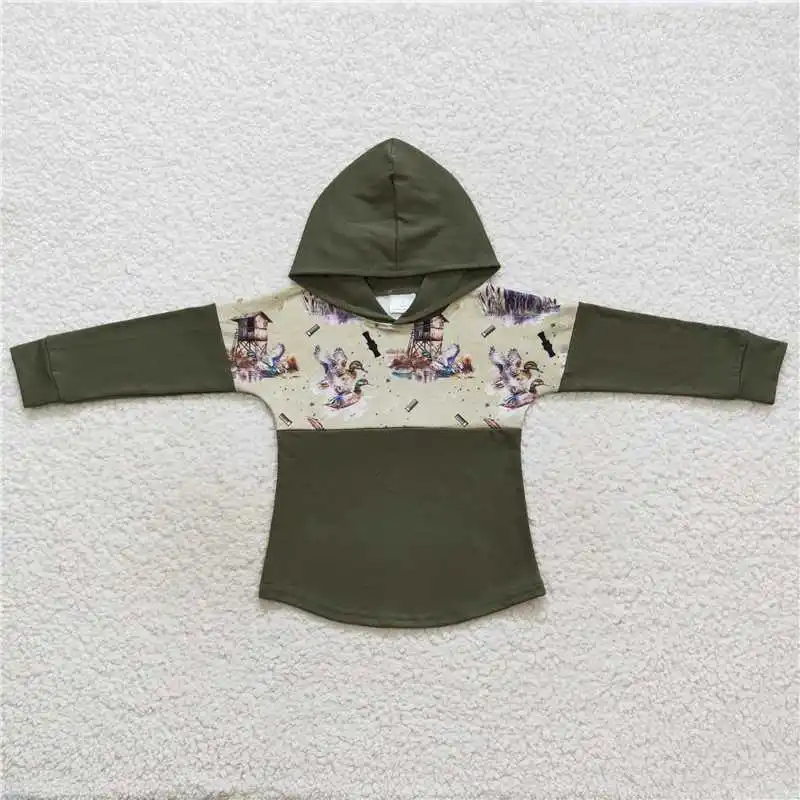 Hoodie infantil de mangas compridas com bolso, moletom com capuz, Camisa Sportswear, Camo roupas para crianças, bebê, atacado