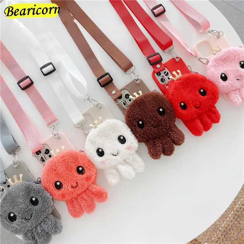 3D Plush Octopus Coin Purses Case For Realme C3 Q2i Q3 U1 V11 V13 V15 V5 X Lite X50 XT Narzo 10 20 30A Pro Card Wallet Bag cover