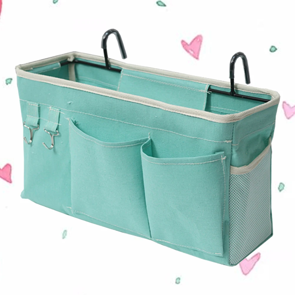 

1 pc Bedside Hanging Storage Organizer Eco-Friendly Hanging Basket For Books Cosmetics Bedroom Light Blue