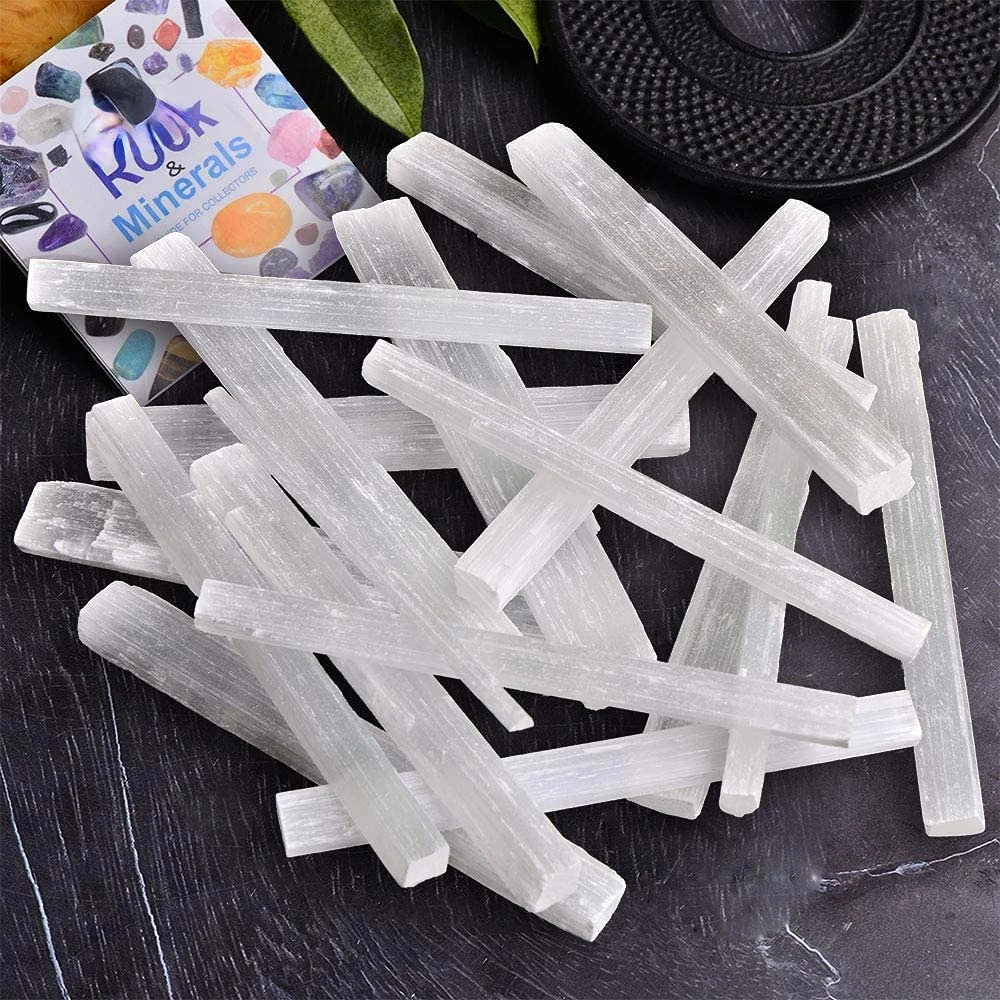 

500g Selenite Sticks Bulk Crystal Wands for Reiki Chakra Healing Good Vibes Protection Grids Positive Energy Appr 20-30 PCS