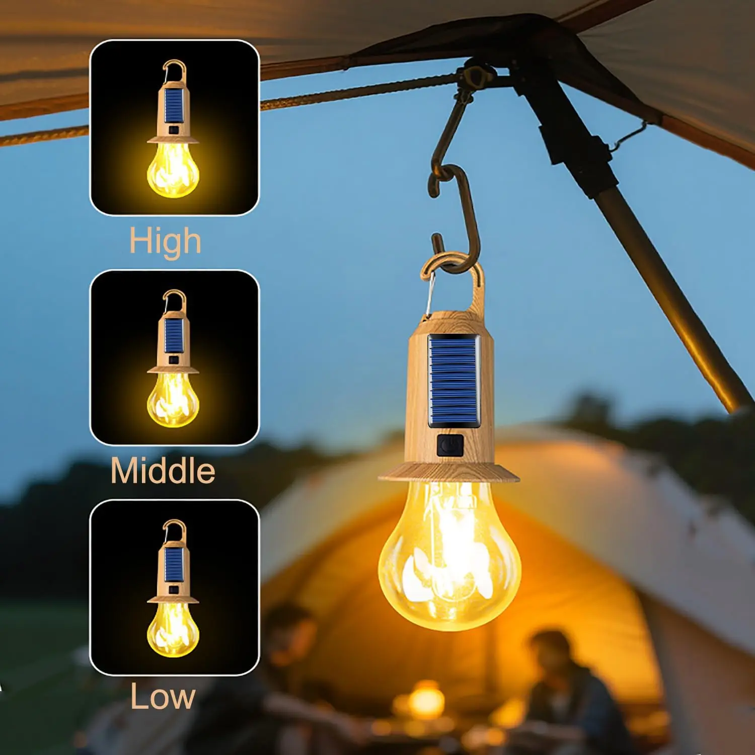 

Solar Charging Portable Retro Style Camping Atmosphere Lamp USB Rechargeable Tent Lamp Outdoor Hanging Lights Camping Light Bulb