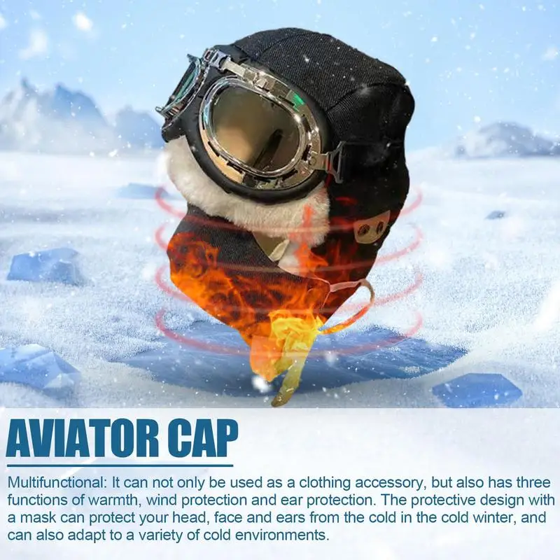 Mens Pilot Hat Winter Trapper Hat Pilot Goggles Ear Flaps Flight Costume Winter Hat Multifunctional Pilot Hat And Goggles