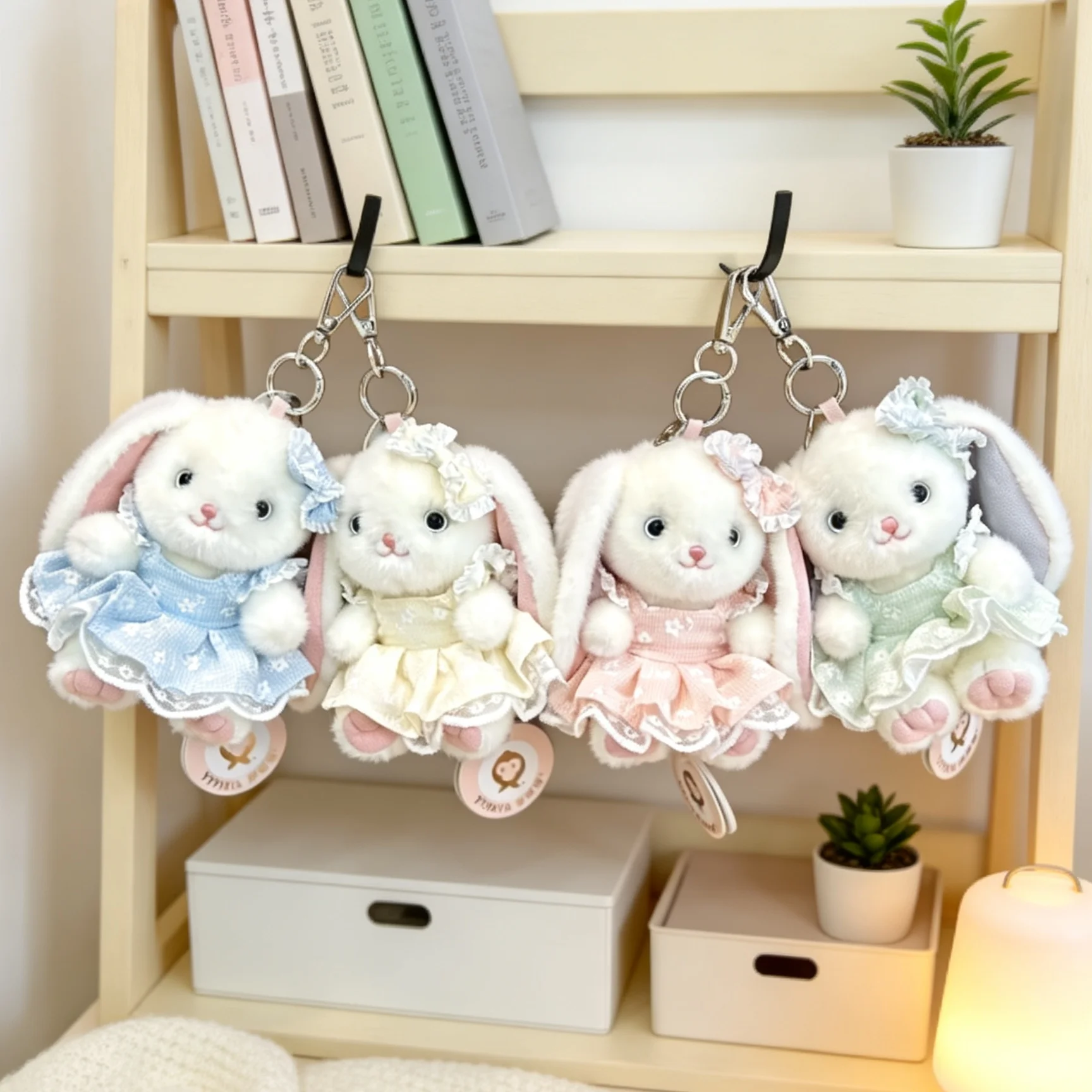 13cm Exquisite Floral Bunny Plush Keychain, Graceful Ruffle Rabbit Bag Ornament, Eye‑Catching Small Hanging Decor