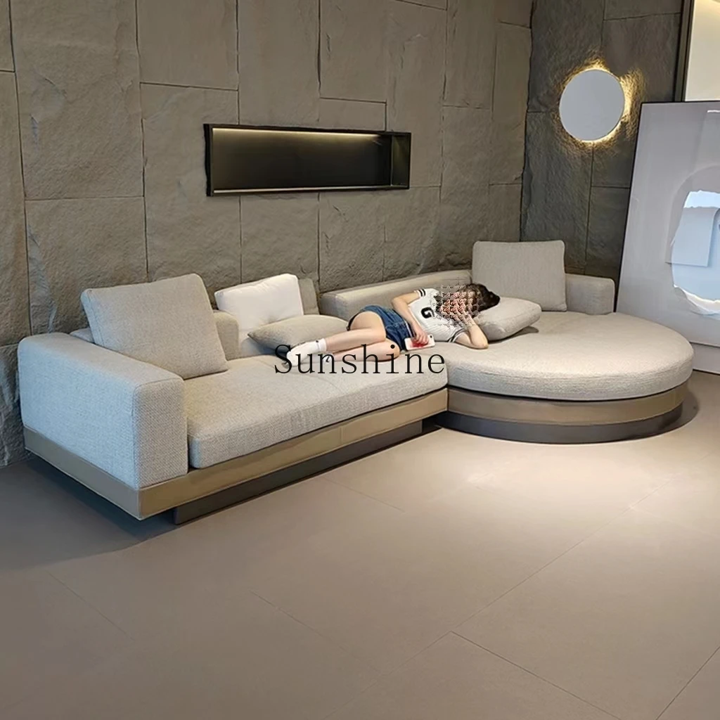 Italian minimalist arc L-shaped corner cotton and linen fabric sofa