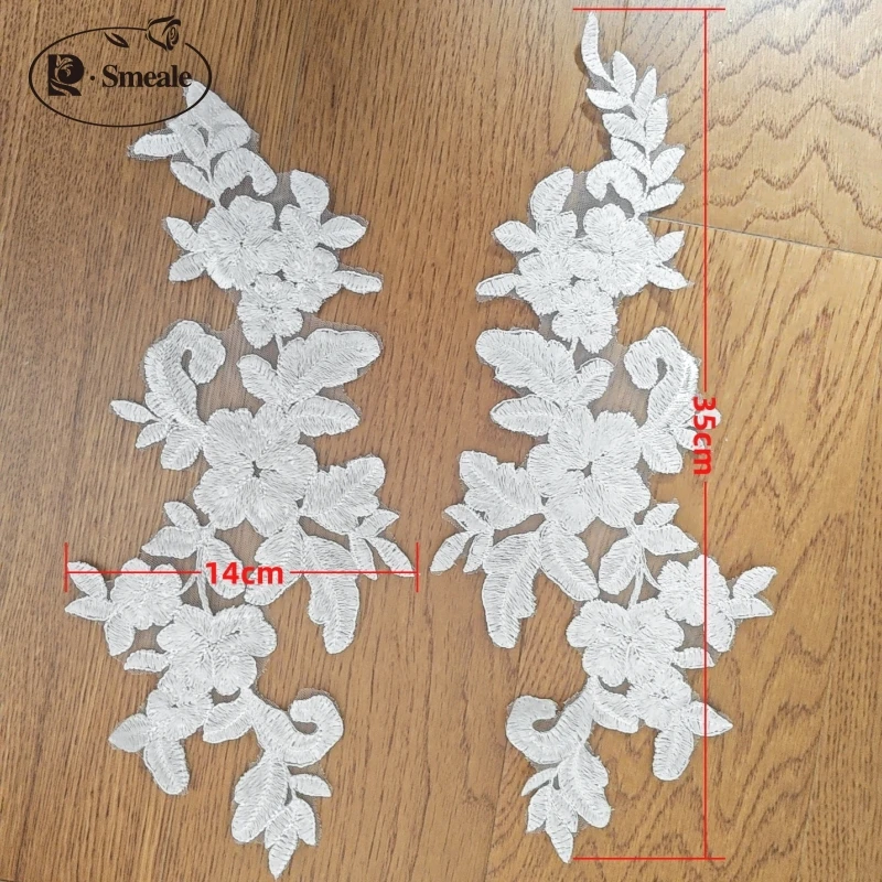 Sequined Lace Patch for Wedding Dress Accessories, Bleached White, Luxury, High-end, 35*14, Starting from 2 Pairs, New, DIY2023