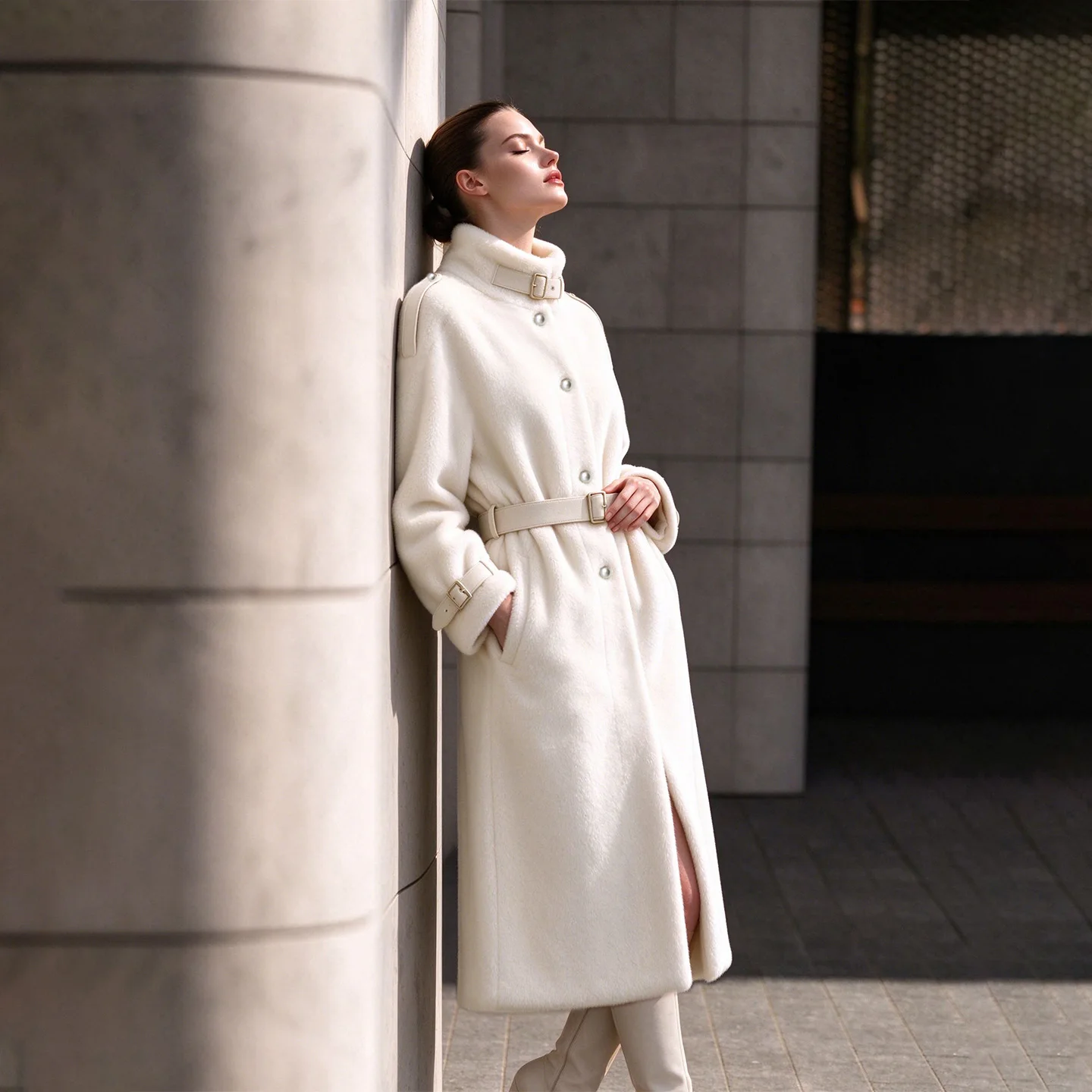 AMII Women's Stand Collar Faux Fur Trench Coats Elegant Long Loose Eco Mink Outerwear 2026 Winter Jacket Woman Clothing 12654031