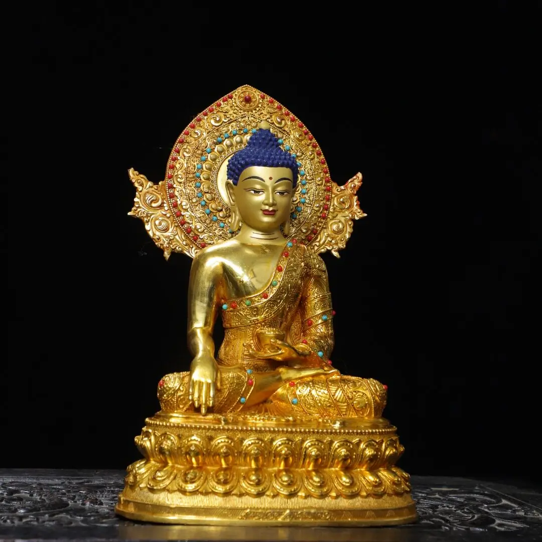 Vintage Copper Gilt Gold Painted Amitabha Buddha Statue Serene Face Exquisite Craftsmanship Collectible