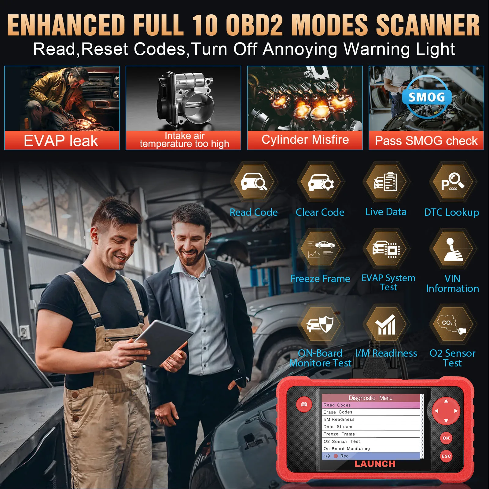 [2024 New Model] LAUNCH CRP123 V2.0 Plus All System Scan Tool with 3 Reset Oil Service/Throttle Relearn/SAS Reset,OBD2 Scanner