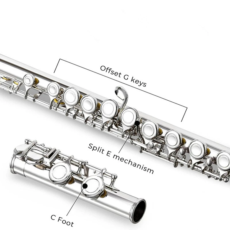 16 buracos abertos fechados c chave profissional flauta transversal instrumento musical de concerto com caixa pano de limpeza luvas vara