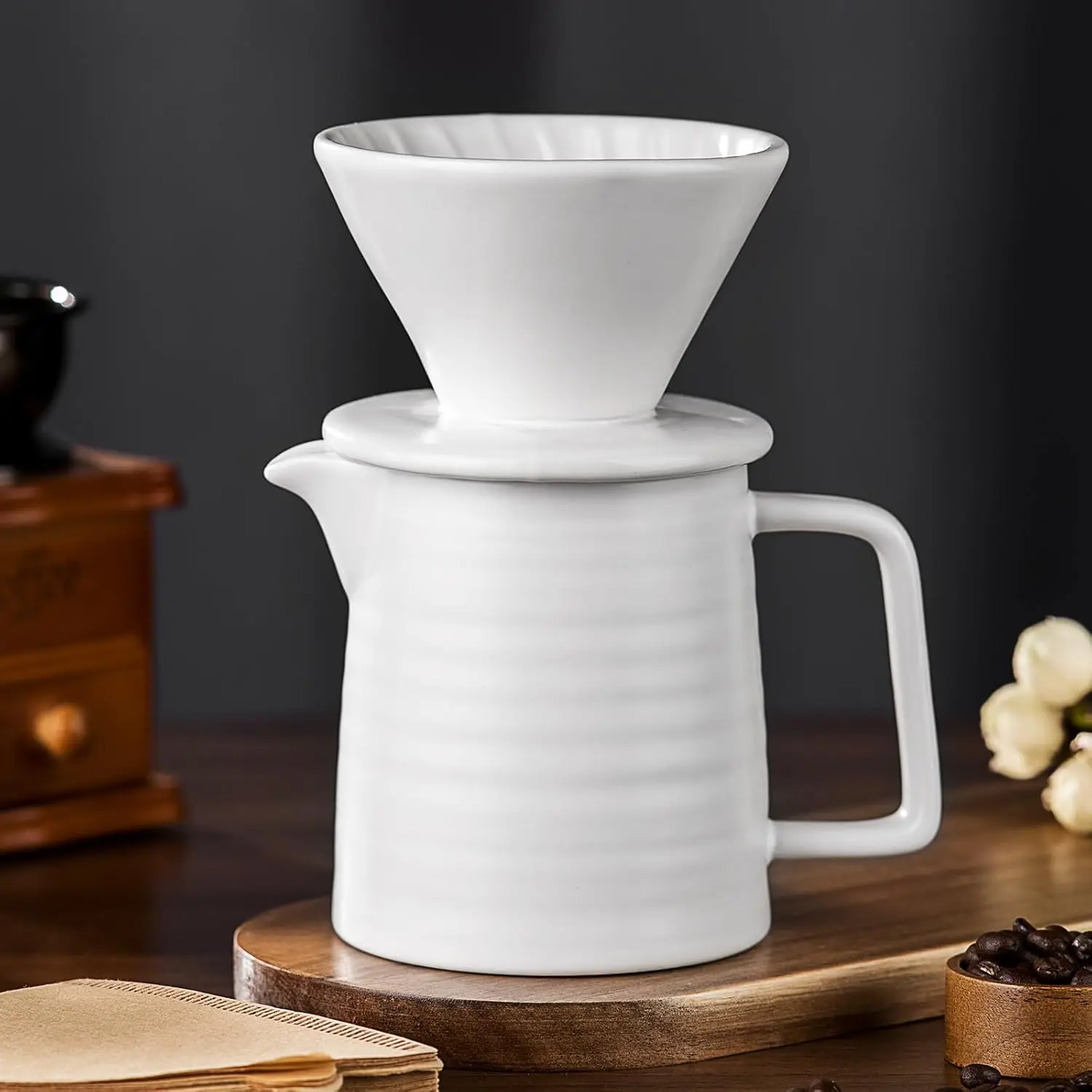 

2-piece Pottery Handmade Coffee Maker Set, Ceramic Coffee Maker, Hand-pour Cone Drip Coffee Maker, Microwaveable, 16 Oz