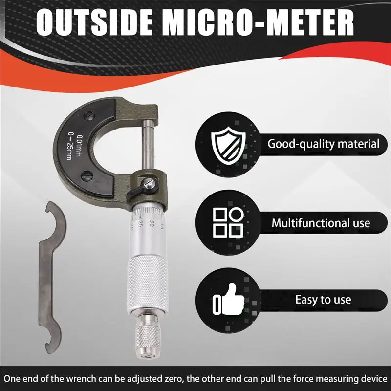 Happy New- 0-25Mm Metric Micrometer Carbon Steel Outside Micrometers  Precise Tools Micrometer Gauge Meter Accurate Measuring To