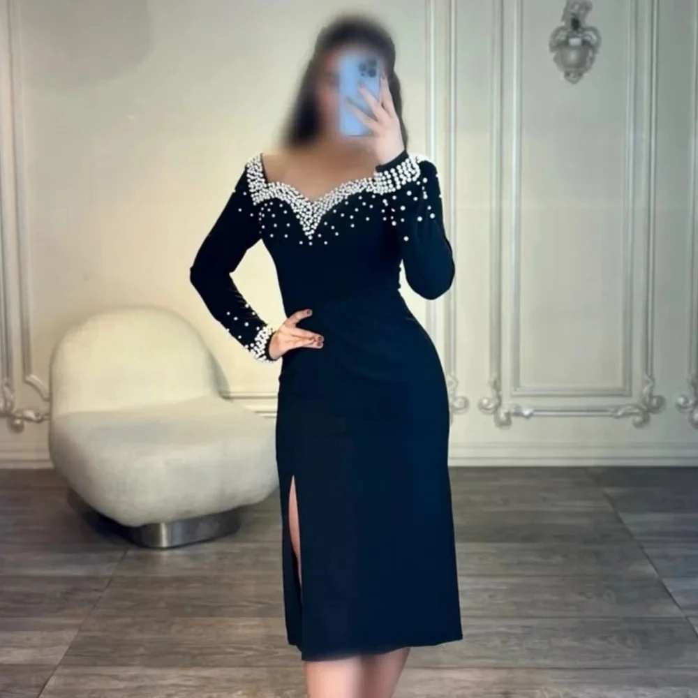 

Черное платье с длинными рукавами и бисером на заказ Вечерние платья для выпускного вечера Pastrol Унисекс Джерси Ретро Дубай Саудовская Аравия по индивидуальному заказу