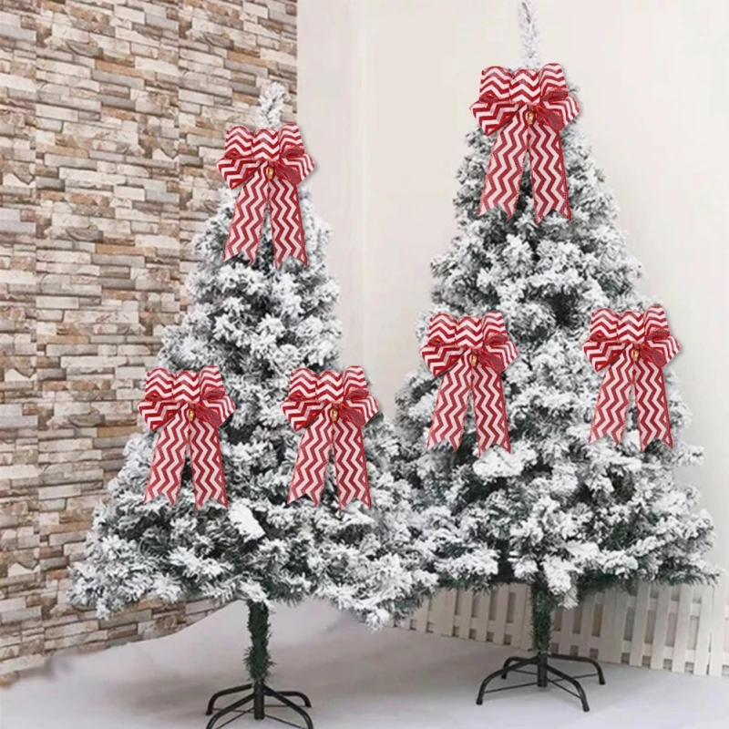 Red Christmas Ribbon Bows Hanging Decorations 24*19cm Bowknot Gift Christmas Tree Ornaments Xmas Party Decor New Year 2024 6pcs