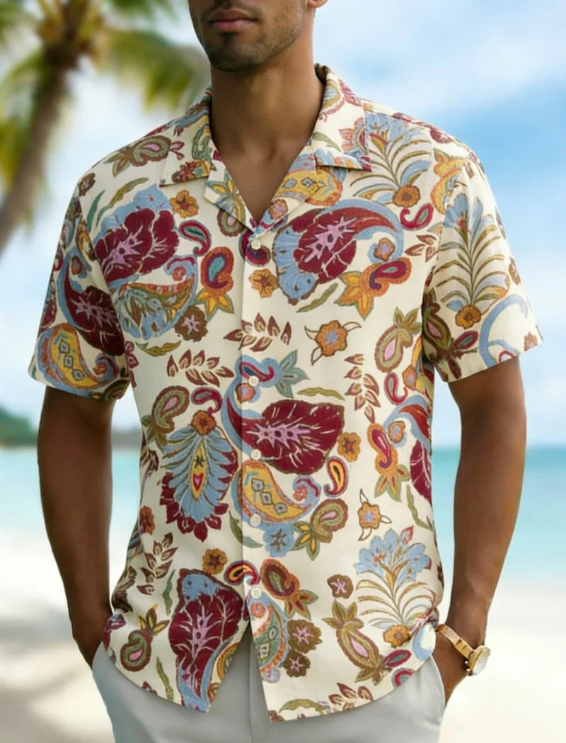 Men's Exotic Cultural Totem Print Shirt, Versatile Casual Wear for Daily Commute, Office Casual, Summer Vacations & Beach