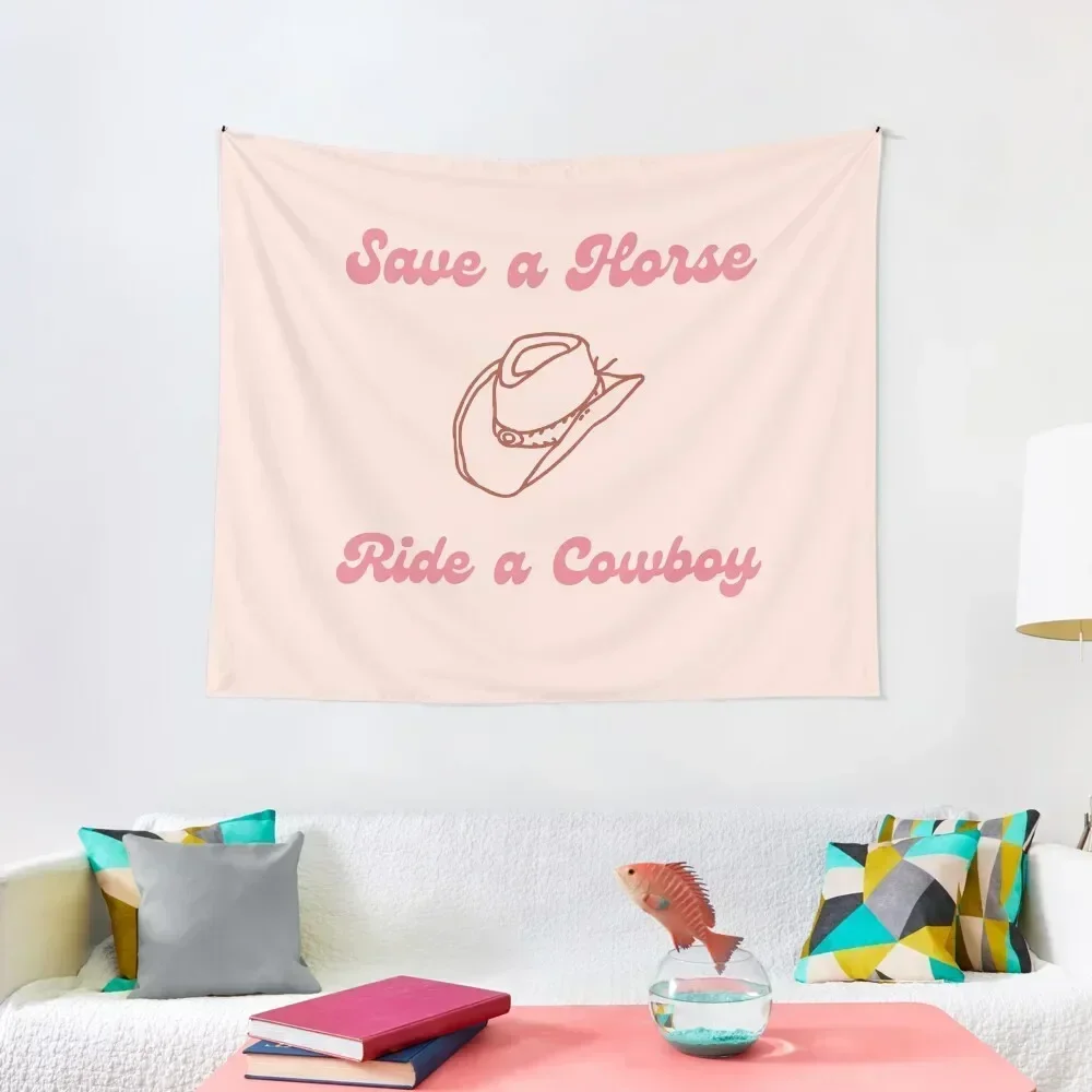 

Save a Horse, Ride a Cowboy pink and peach graphic with cute cowboy hat Tapestry House Decor Bedroom Decorations Tapestry