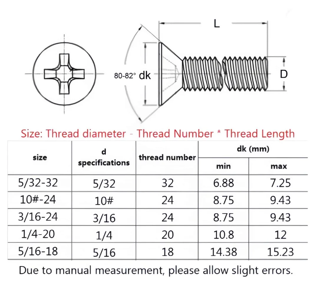 304 Stainless Steel Phillips Countersunk Flat Head Screw 5‑50pcs UNC UNF 5/32‑32 10#‑24 3/16‑24 1/4‑20 5/16‑18 Machine Bolt