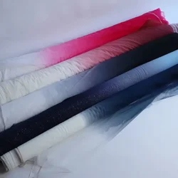 1m Gradient Color Soft Mesh Fabric Gradient Glitter Nylon Net Tulle Fabric for Sewing Gowns Wedding Dress Bridal Veil Material