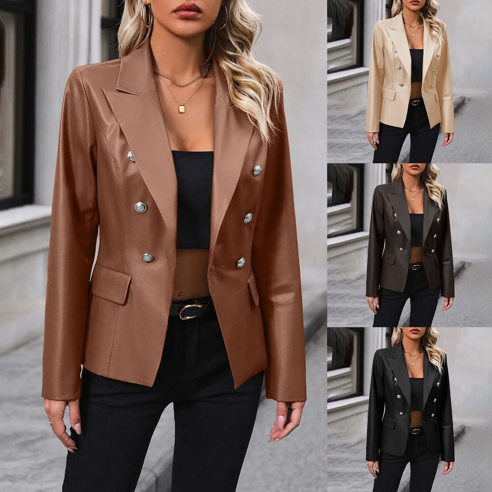 Korean Black Leather Jacket Vintage Warm Female Loose Leather Suit Blazers Streetwear Fashion Women\'s Winter Coat 2024 New