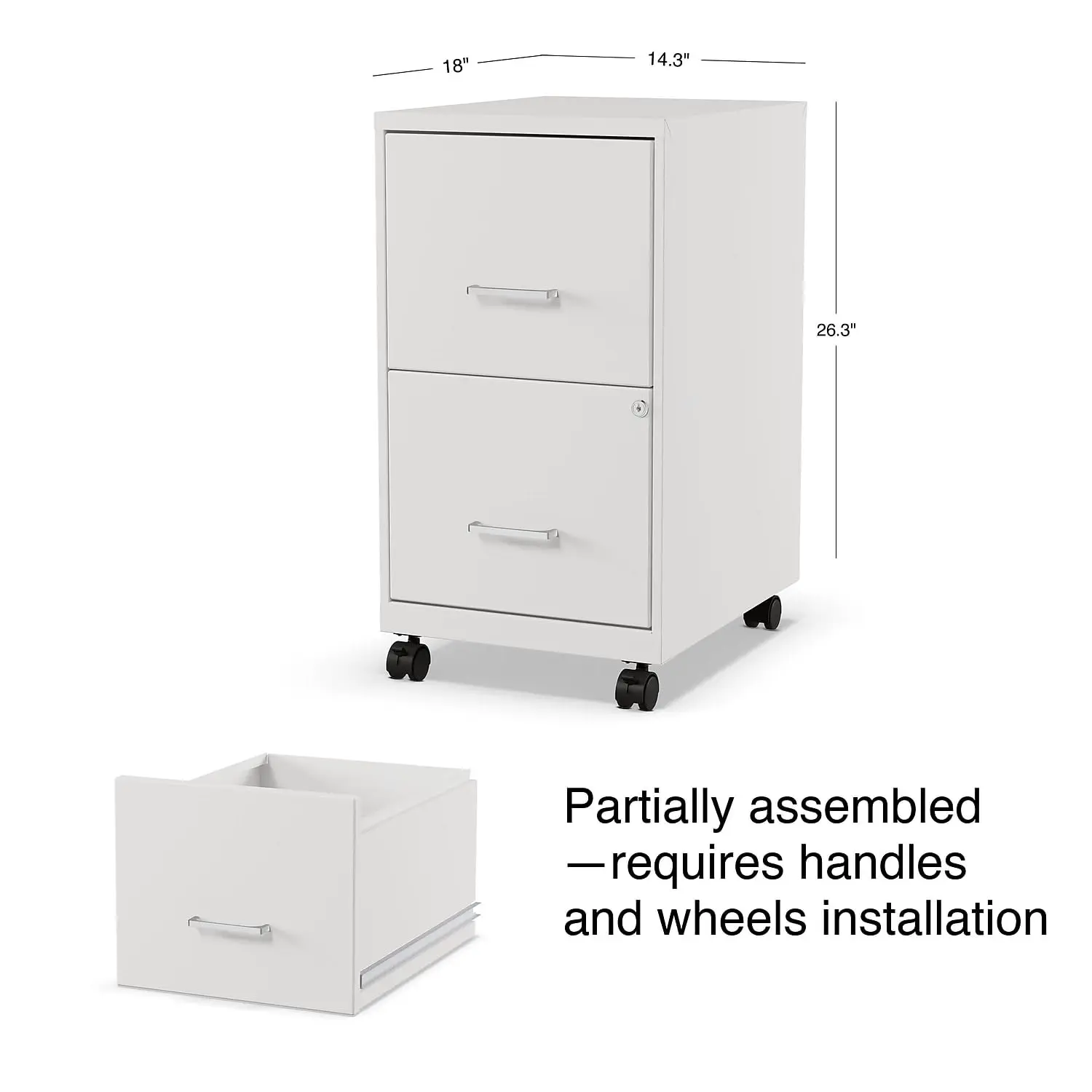 Mobile Pedestal File Cabinet, 2-Drawer, Letter/Legal, Locking