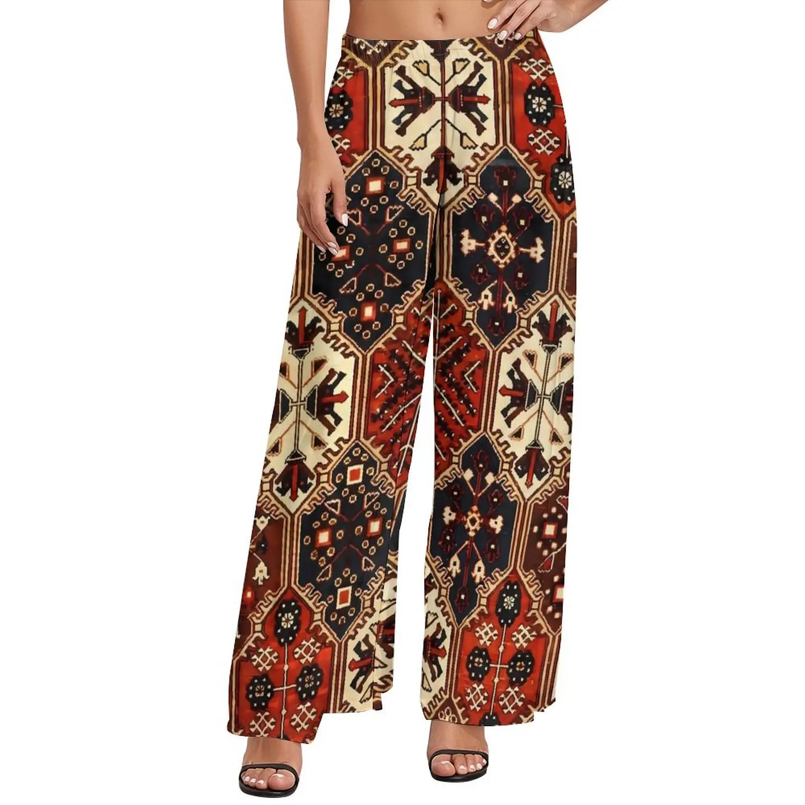 Tribal Vintage Ethnic Straight Pants Patchwrok Print Sexy Wide Leg Pants Woman Oversize Beach Pattern Trousers