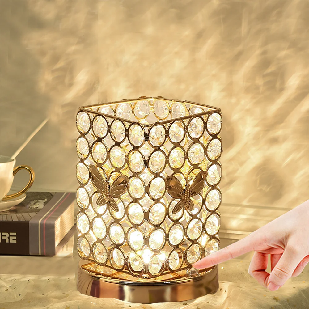 Europäisches Kristall licht 3 Farben verstellbare Touch-Tisch lampe wiederauf ladbare LED-Nachttisch lampe kreative Rubik's Cube Light