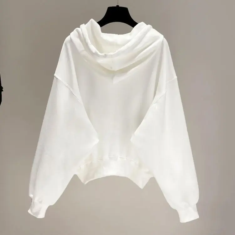 2026 New Women Hoodie Long Sleeve Cropped Sweatshirt Fall Casual Loose White Petite Pullover Streetwear Fashion Tops