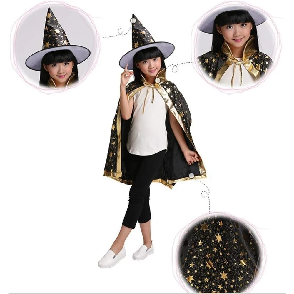 Peleryna czarodzieja, płaszcz czarownicy z kapeluszem i torbą z dynią, rekwizyty kostiumowe na Halloween dla dzieci na imprezę cosplay