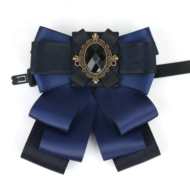 Man New Retro Rhinestone Ribbon Bow Tie Jewelry Brooch Women\'s Shirt Collar Solid Business Office Casual Neckties Accessories