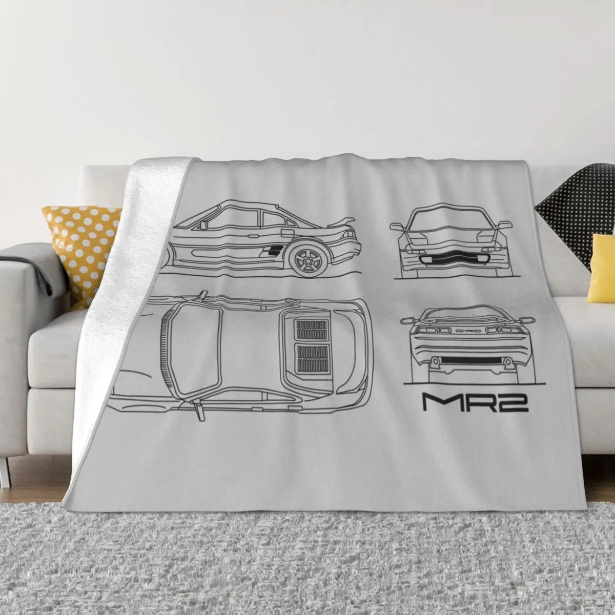 

The MR2 Blueprint in Black Throw Blanket fluffy blanket blankets and blankets Dorm Room Essentials Softest Blanket