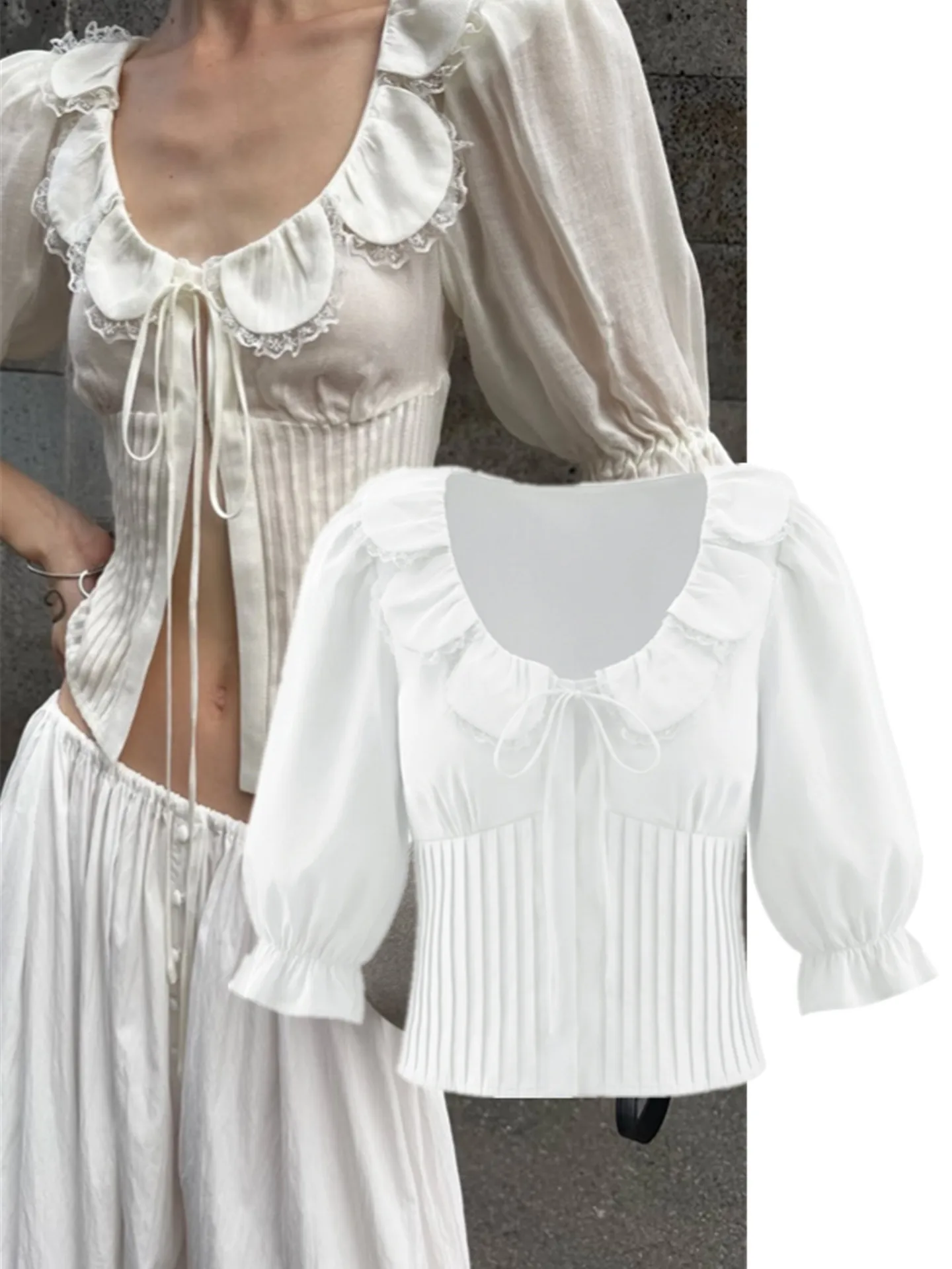 

Женский топ с кружевной отделкой Street Sle и поясом, большой круглый плиссированный дизайн Ne Splice, женский топ с лепестковым принтом Faion Bloggers