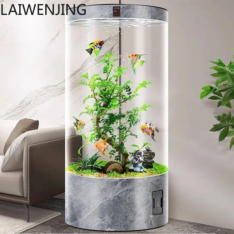 

HLZ cylindrical fish tank floor-to-ceiling living room integrated molding column ecological full round glass aquarium