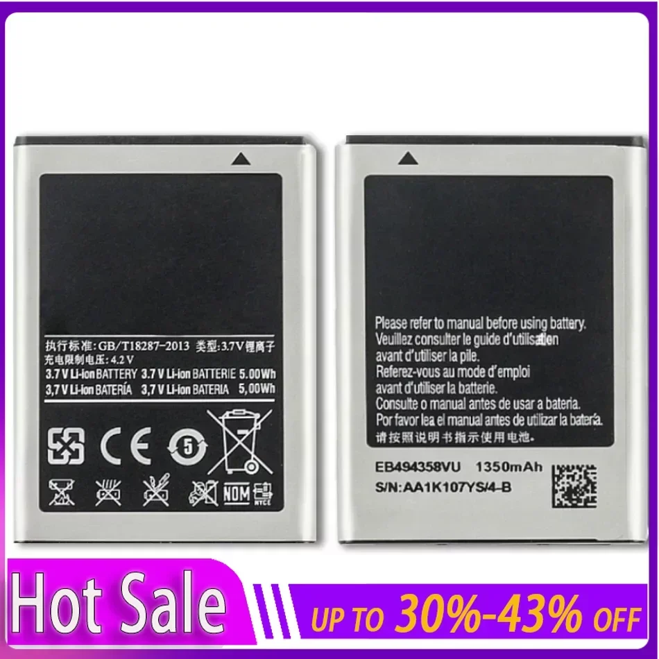 EB494358VU Battery for Samsung Galaxy Ace S5830 S5660 S7250D S5670 I569 I579 GT-S6102 S6818 GT-S5839i 1350mAh Batteries Warranty