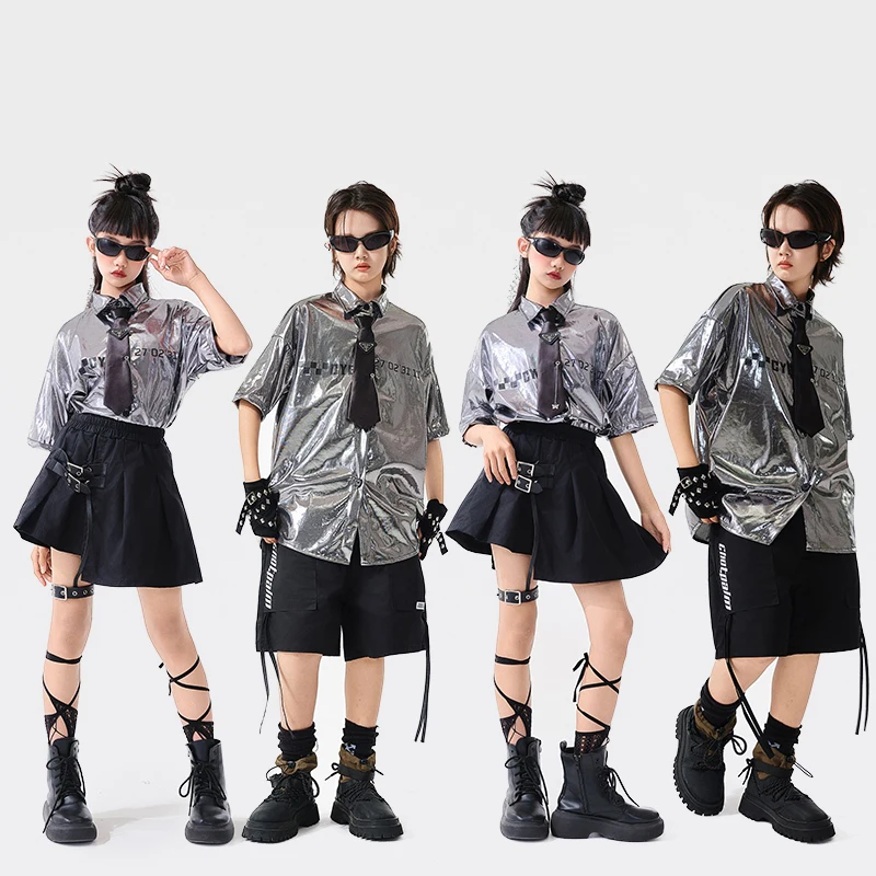 

New Boys Jazz Dance Costume Kids Performance Kpop Outfit Hip Hop Streetwear Children Group Ballroom Dance Clothing SL13228
