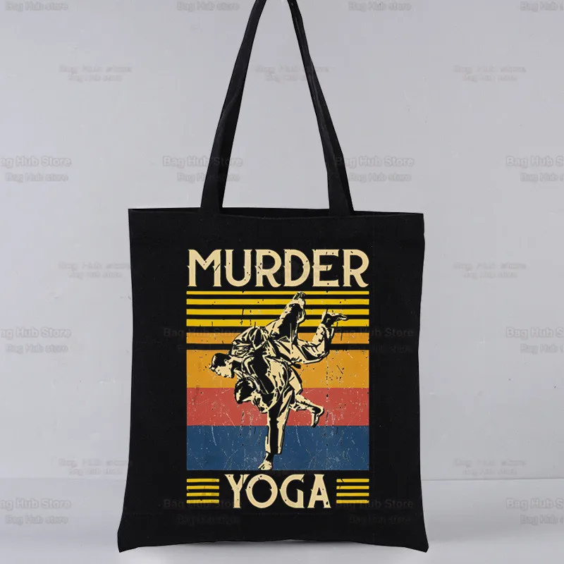 Jiu Jitsu Rashguard Murder Yoga Black Reusable Shopping Bag Women Canvas Tote Bags Eco Bag Cartoon Shopper Shoulder Bags